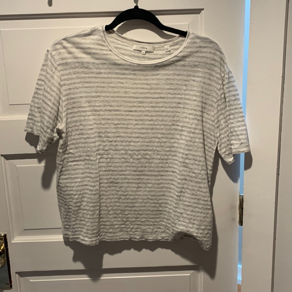 Vince White & Light Gray Striped Short Sleeve Tee